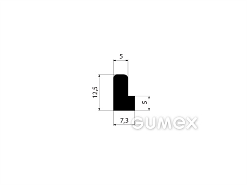 "L" Gummiprofil, 12,5x7,3/5mm, 70°ShA, EPDM, -40°C/+100°C, schwarz, 